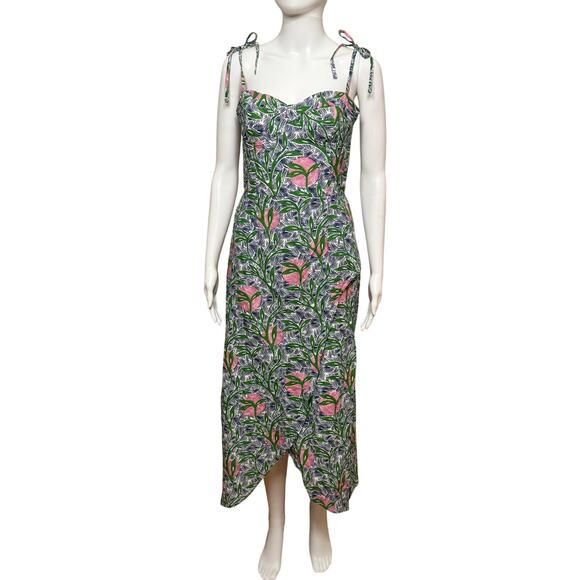 NWT Liberty & Justice Midi Dress Small Pink Green Tropical Resort Vacation - Picture 1 of 11